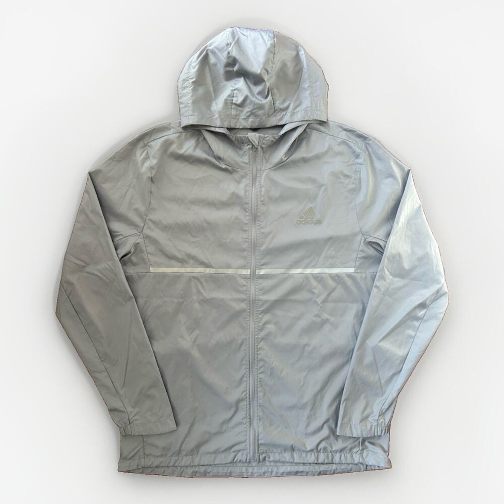 Adidas Own The Run Jacket Men's Size Large Reflective Running Silver Lightweight